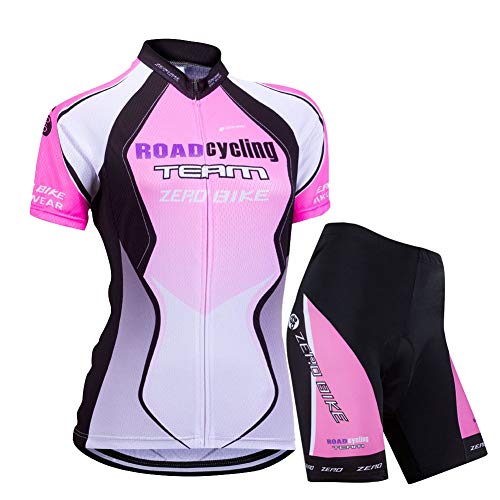 ZEROBIKE Kit de Manga Corta Jersey de Ciclo Bici del Camino para Mujer, Conjunto Ropa Al Aire Libre Transpiración para La Bicicleta(Degradado Púrpura, M)