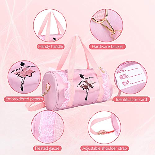 Zerodis- Bolso de Ballet para niñas Ballet Princess Dance Bag Ballet Bolso de Baile Latino Bolso de Hombro Bolso Cruzado con Encaje para Bailarina Niñas(Pink Short Gauze)