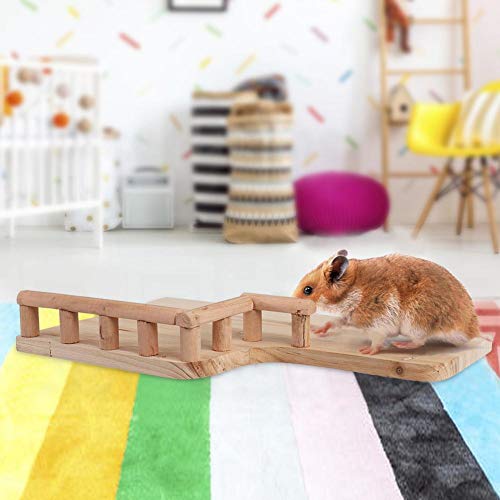 Zerodis Plataforma de Descanso de Madera con barandilla Pequeño trampolín para Mascotas Hamster Trampolín de Salto Plataforma de Soporte para pájaros Mascotas Juguetes de Escalada