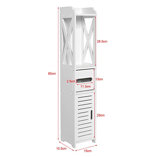Zerone Mueble Auxiliar BaƱo, Armarios de Suelo para BaƱo, 3 Estante y Espacio de Almacenamiento de 4 Capas, 80 x 15.5 x 15.5cm Zerone Mueble Auxiliar BaƱo, Armarios de Suelo para BaƱo, 3 Estante y Espacio de Almacenamiento de 4 Capas, 80 x 15.5 x 15.5cm