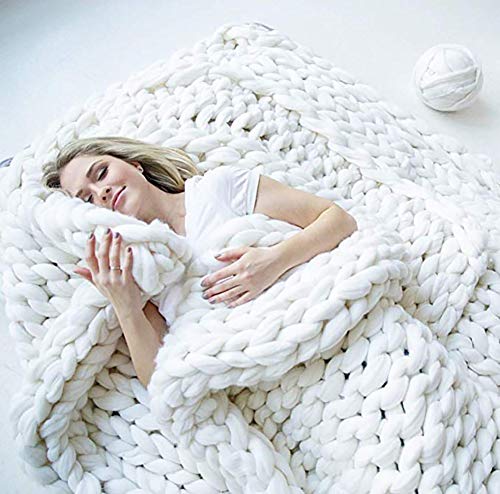 ZFMG Manta De Punto Grueso, Merino Mezcla De Lana Brazo Tejido De Punto Hilo De Tejer A Mano Súper Manta, Sofá De Punto Grueso Manta De Estera De Yoga,Blanco,100x150cm(39x59inch) ZFMG Manta De Punto Grueso, Merino Mezcla De Lana Brazo Tejido De Punto Hilo De Tejer A Mano Súper Manta, Sofá De Punto Grueso Manta De Estera De Yoga,Blanco,100x150cm(39x59inch)