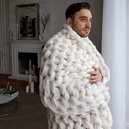 ZFMG Manta De Punto Grueso, Merino Mezcla De Lana Brazo Tejido De Punto Hilo De Tejer A Mano Súper Manta, Sofá De Punto Grueso Manta De Estera De Yoga,Blanco,100x150cm(39x59inch) ZFMG Manta De Punto Grueso, Merino Mezcla De Lana Brazo Tejido De Punto Hilo De Tejer A Mano Súper Manta, Sofá De Punto Grueso Manta De Estera De Yoga,Blanco,100x150cm(39x59inch)