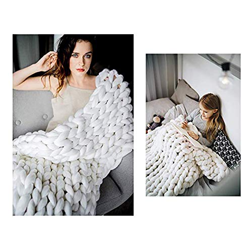 ZFMG Manta De Punto Grueso, Merino Mezcla De Lana Brazo Tejido De Punto Hilo De Tejer A Mano Súper Manta, Sofá De Punto Grueso Manta De Estera De Yoga,Blanco,100x150cm(39x59inch) ZFMG Manta De Punto Grueso, Merino Mezcla De Lana Brazo Tejido De Punto Hilo De Tejer A Mano Súper Manta, Sofá De Punto Grueso Manta De Estera De Yoga,Blanco,100x150cm(39x59inch)