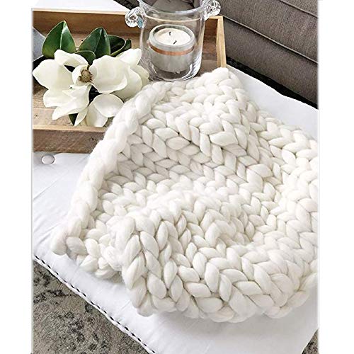 ZFMG Manta De Punto Grueso, Merino Mezcla De Lana Brazo Tejido De Punto Hilo De Tejer A Mano Súper Manta, Sofá De Punto Grueso Manta De Estera De Yoga,Blanco,100x150cm(39x59inch) ZFMG Manta De Punto Grueso, Merino Mezcla De Lana Brazo Tejido De Punto Hilo De Tejer A Mano Súper Manta, Sofá De Punto Grueso Manta De Estera De Yoga,Blanco,100x150cm(39x59inch)