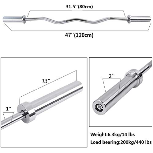 ZG-HOME 47''/59''Barra Curva Antideslizante de Acero con Rizo Plateado,Barra Barra Barra Gimnasio Longitud,Fitness Pesas de Alta Intensidad Pecho Sólido Press de Banca Sólido,Ø50 mm1.2M(4ft) Ø 50mm ZG-HOME 47''/59''Barra Curva Antideslizante de Acero con Rizo Plateado,Barra Barra Barra Gimnasio Longitud,Fitness Pesas de Alta Intensidad Pecho Sólido Press de Banca Sólido,Ø50 mm1.2M(4ft) Ø 50mm