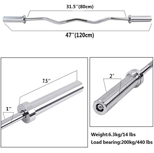 ZG-HOME 47''/59''Barra Curva Antideslizante de Acero con Rizo Plateado,Barra Barra Barra Gimnasio Longitud,Fitness Pesas de Alta Intensidad Pecho Sólido Press de Banca Sólido,Ø50 mm1.2M(4ft) Ø 50mm