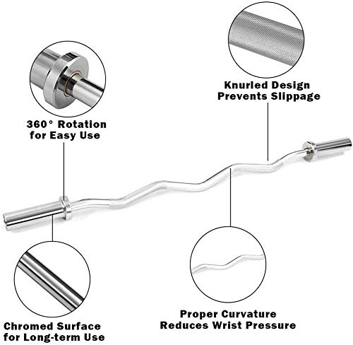 ZG-HOME 47''/59''Barra Curva Antideslizante de Acero con Rizo Plateado,Barra Barra Barra Gimnasio Longitud,Fitness Pesas de Alta Intensidad Pecho Sólido Press de Banca Sólido,Ø50 mm1.2M(4ft) Ø 50mm