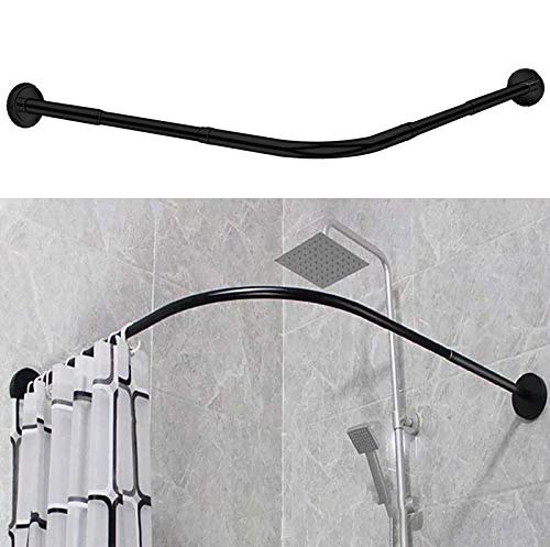 ZG-HOME Barra Cortina Curva BañEra,Barra para Ducha En Esquina En Tipo U,Sin Taladrar,Extensible Acero Inoxidable Barra Cortina Ducha,para Baño,Bañera,Tienda de Ropa,Etc,(Negro) 70 to 95 x 70 to 95cm