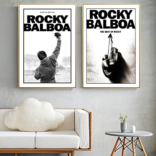 ZGZART Classic Boxing Motivational Film Rocky Movie Posters e Impresiones Boxing King Inspiring Wall Art Canvas Pintura para Sala de Estar - 50x70cmx2 (Sin Marco)