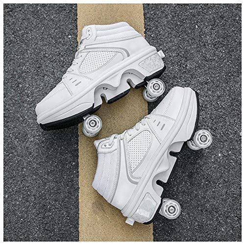 ZHANGYY Boot Quad Patines De Ruedas para Niños con Luces LED, Zapatos Técnicos De Skate De Doble Rueda, Zapatillas De Deporte con Ruedas Invisibles, Zapatos,White-33