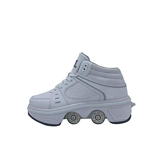 ZHANGYY Boot Quad Patines De Ruedas para Niños con Luces LED, Zapatos Técnicos De Skate De Doble Rueda, Zapatillas De Deporte con Ruedas Invisibles, Zapatos,White-33