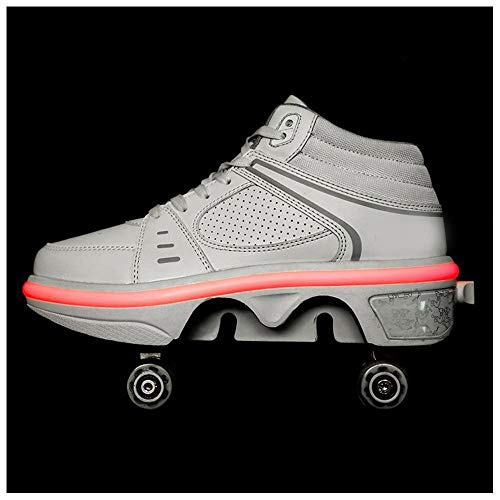 ZHANGYY Boot Quad Patines De Ruedas para Niños con Luces LED, Zapatos Técnicos De Skate De Doble Rueda, Zapatillas De Deporte con Ruedas Invisibles, Zapatos,White-33