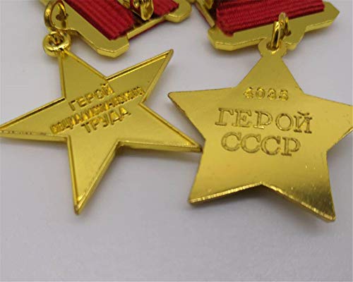 ZHAQU Segunda Guerra Mundial URSS Medalla de Estrella de Oro de Stalin chapada en Oro soviética Medalla Rusa de Cinco Estrellas del Trabajo Insignia CCCP