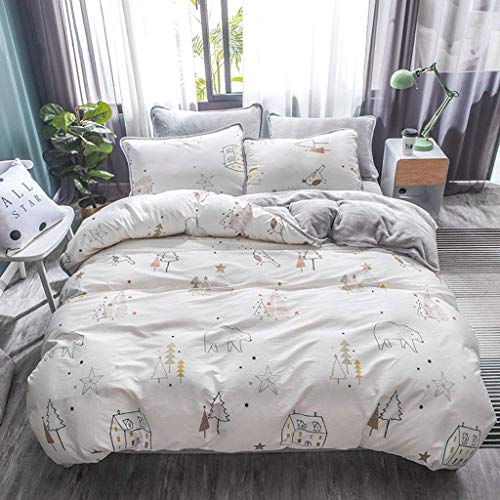 ZHAS Sábanas de algodón de Cuatro Piezas Plus Velvet Falais Ropa de Cama A-Side Algodón B-Face Velvet Thick Warm Quilt Cover (Color: B, Tamaño: 220 * 240cm)