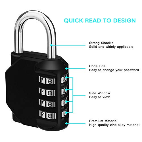 ZHEGE Candado de combinación de 4 dígitos para gimnasio, escuela y empleados, caja de herramientas, resistente a la intemperie para puerta de valla, cobertizo, garaje, etc, negro