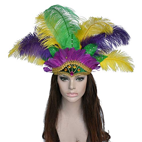 ZHENGYAQI-Headwear Retro, Sexy, Fiesta Hecho a Mano Realizar Mascarada Personalizada Avestruz Pluma Tocado Casco Tocado Diadema Diadema Danza del Vientre Natural Danza India Aro de Pelo Pluma, Tocado