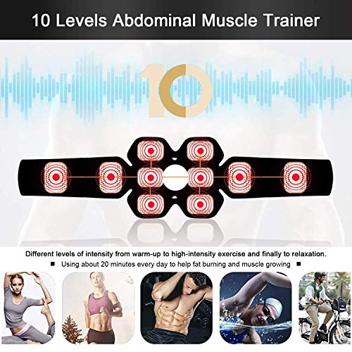 ZHENROG Electroestimulador Muscular Abdominales, Masajeador Eléctrico Cinturón, EMS Estimulador Muscular con USB, 6 Modos y 10 Niveles de Intensidad para Abdomen/Cintura/Pierna/Brazo (Negro)