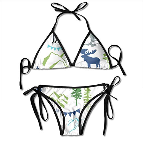zhkx Bikini Forest Pattern Wild Nature Ideal For Cards Invitations Party Banners B Bikini Set Two Piece,Triangle Padded Cut out Swimsuit for Ladies Swimming Costume
