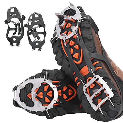 zhoul Snow Grips Over Shoes/Boot, 18 Dientes Crampones Pesca Zapato de Nieve Grips con Pinchos Tacos Antideslizantes Fundas para Raquetas de Nieve para montañismo de Invierno