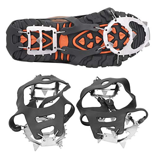 zhoul Snow Grips Over Shoes/Boot, 18 Dientes Crampones Pesca Zapato de Nieve Grips con Pinchos Tacos Antideslizantes Fundas para Raquetas de Nieve para montañismo de Invierno