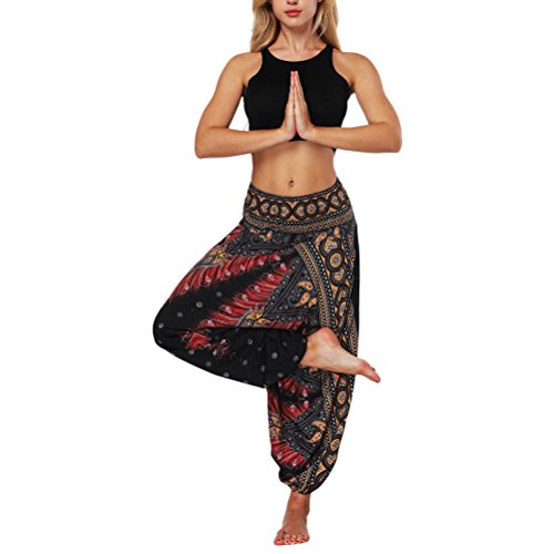 Zhuhaitf Mujer Súper Suave Pantalones Harem de Yoga Estilo étnico indonesio Impreso Pantalones Anchos de Pierna Floja Adecuado para Yoga Vientre Baile Aptitud