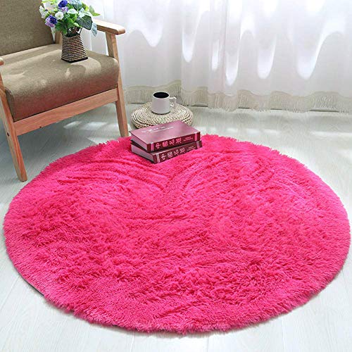 ZHUXINYU Tapete Redondo Felpudos Alfombra Estera de Felpa, Hogar Antideslizante Alfombras Piso Moqueta Mats Pad para Habitación Lavable Decorativo Suave Superficie (Rosa roja, 100x100cm)