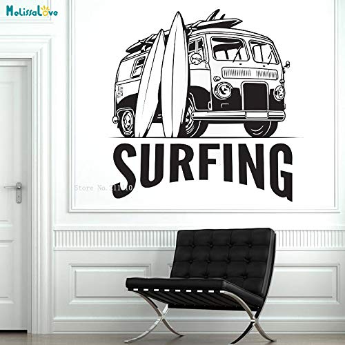 zhuziji Coche Cargado con Tablas de Surf Etiqueta de la Pared Emocional Decoración del hogar Deportes de Surf Nuevo diseño Arte Calcomanías extraíbles Vinilo Negro L 71x70cm