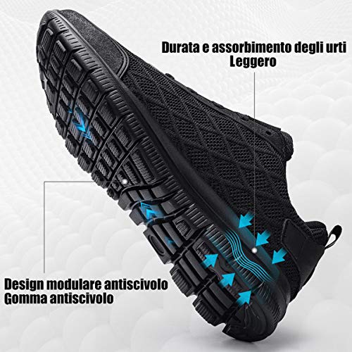 Ziboyue Zapatillas de Seguridad para Hombre Mujer Ligero Transpirable Calzado de Trabajo con Punta de Acero Anti-Pinchazo Zapatos de Seguridad (Negro Puro,42 EU)