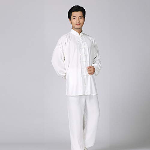 Zidao Chinos Tradicionales Uniformes De Tai Chi, Prendas De Vestir Traje De Seda Unisex Ropa De Entrenamiento De Taekwondo Toallas Traje De Yoga Artes Marciales De Kung Fu,Blanco,L