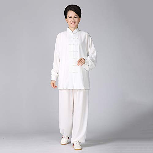 Zidao Chinos Tradicionales Uniformes De Tai Chi, Prendas De Vestir Traje De Seda Unisex Ropa De Entrenamiento De Taekwondo Toallas Traje De Yoga Artes Marciales De Kung Fu,Blanco,L