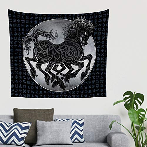 Zigeuner - Tapiz de pared con diseño celta de Odin y caballos, tela de fondo blanca, 230 x 150 cm Zigeuner - Tapiz de pared con diseño celta de Odin y caballos, tela de fondo blanca, 230 x 150 cm