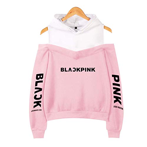 ZIGJOY KPOP Scena Musicale Coreana Strapless Hombro Sudadera con Capucha suéter Sudadera Pullover Rose Jennie Jisoo Lisa para Fans Pink Lisa S