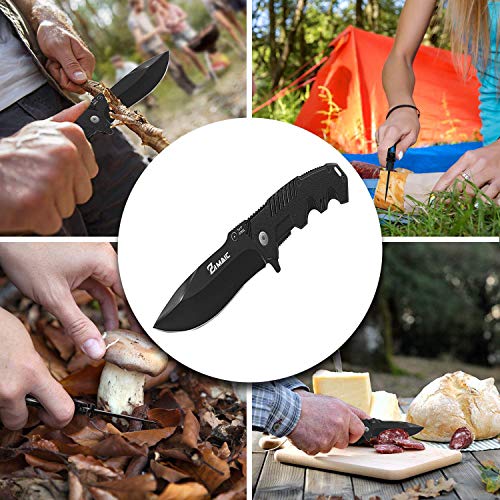 ZIMAIC Cuchillo Plegable Supervivencia, 7Cr17 Acero Inoxidable con Hoja Recubierta de Titanio, Mango de Aluminio, para Acampar, Picnic, Caza