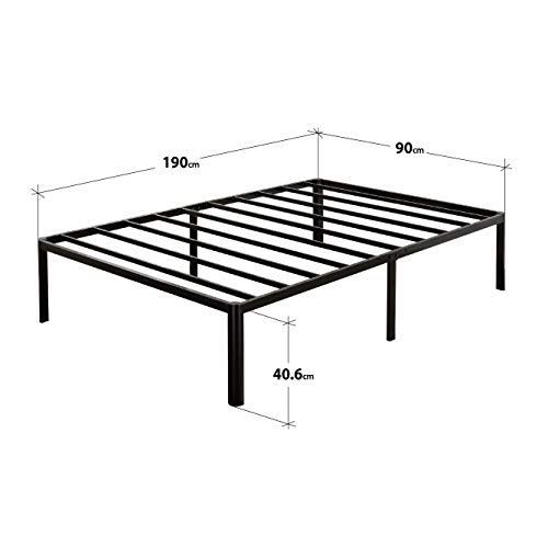 Zinus Bastidor para cama de plataforma de metal con esquinas redondeadas Van de 40,6 cm, Base para colchón, Sin necesidad de usar un somier, Cama en caja, Fácil montaje, 90 x 190 cm