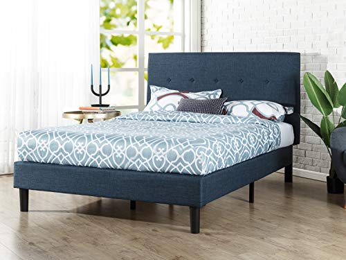 Zinus Cama de plataforma tapizada en azul marino con detalles de botones Omkaram, Camas de Plataforma, Sin necesidad de usar un somier, Azul marino, Fácil montaje, 150 x 190 cm