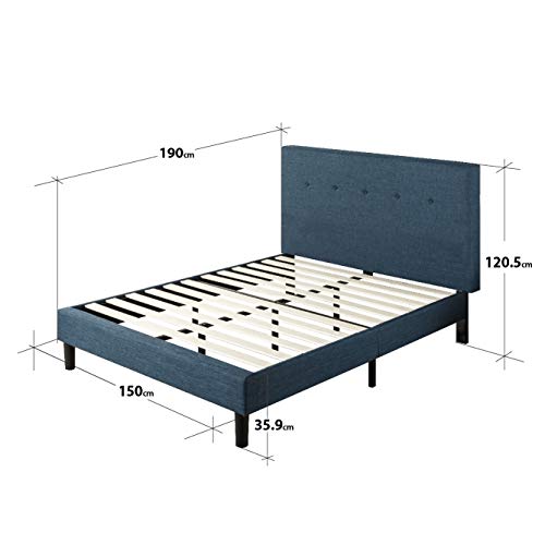 Zinus Cama de plataforma tapizada en azul marino con detalles de botones Omkaram, Camas de Plataforma, Sin necesidad de usar un somier, Azul marino, Fácil montaje, 150 x 190 cm