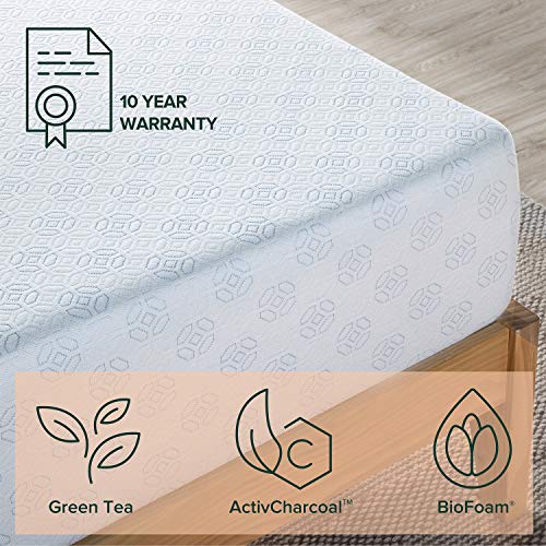 Zinus Colchón viscoelástico con té verde con infusión de gel refrigerante de 25,4 cm, Espuma con certificación CertiPUR-US, Colchón en caja, Certificación OEKO-TEX, 150 x 200 cm