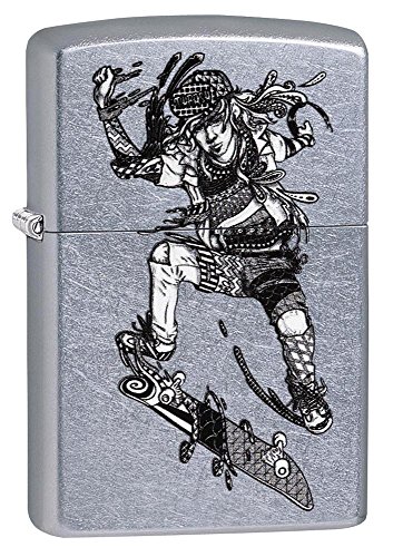 Zippo Zentangle Skater Mechero de Gasolina, latón, Aspecto de Acero Inoxidable, 1 x 6 x 6 cm