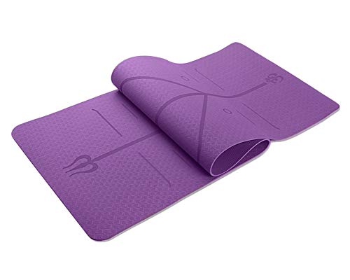 ZIXINGA Esterilla Yoga Antideslizante - con Sistema De Alineación Colchoneta De Yoga con Bolsa de Transporte Púrpura 183X61X0.6cm