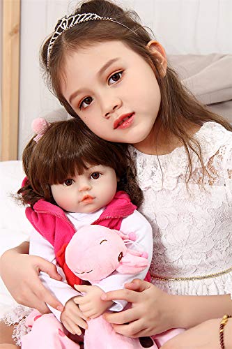 ZIYIUI Realista Niña Toddler Reborn Bebé Muñecas Niñita Pelo Largo Chica Vinilo de Silicona Muñecos Reborn Baby Dolls Niños Juguetes Conjunto 20 Pulgadas