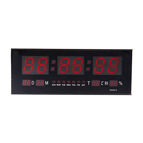 zjchao Reloj de Pared Grande Red LED Digital Alarma del Reloj Temporizador de la batería con la Temperatura del Calendario 36 C
