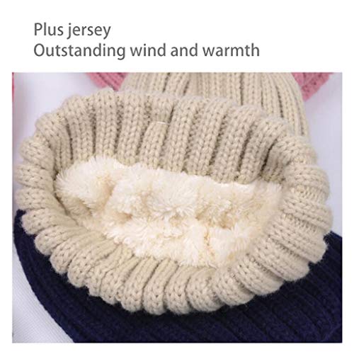 ZJH Gorro de Invierno Cable Punto Soft Stretch Puff Skullly Beanie Hat Invierno Lindo 2Pom Pom Orejas para Las Mujeres Calavera Ski Gorra Gorros de Punto (Color : Beige)