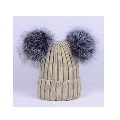 ZJH Gorro de Invierno Cable Punto Soft Stretch Puff Skullly Beanie Hat Invierno Lindo 2Pom Pom Orejas para Las Mujeres Calavera Ski Gorra Gorros de Punto (Color : Beige)