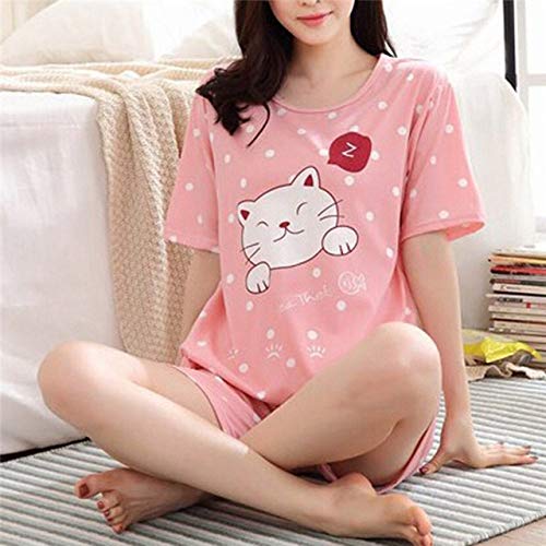 ZJHZN 1 unid Verano Pijama de Algod¨®n de Manga Corta de ni?a para Mujeres Lindo Camis¨®n Informal Servicio a Domicilio Corto Ropa de Dormir M-2XL, Gato Kawaii, XXL