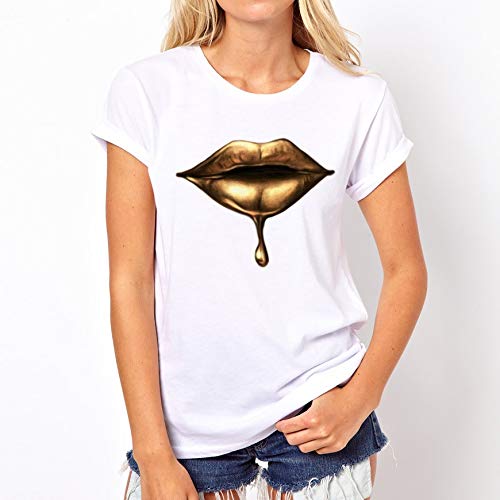 ZJZ Modelos de explosión de AliExpress Labios Atractivos Labios Camiseta Impresa Manga Corta Mujeres de la Camiseta de Las Mujeres del Verano de una generación de Grasa (Color : White, Size : S)