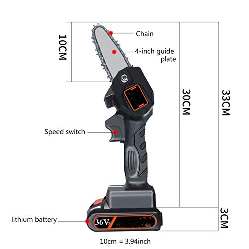 Z.L.FFLZ Motosierra Una imparcial 36V portátil Sierra eléctrica Recargable poda minisierra batería de Litio eléctrica de la carpintería (Color : Negro, Size : 2 Batteries)