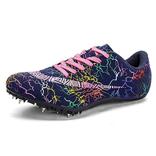 ZLYZS Zapatillas de Atletismo Spike, Running 8 Spikes Zapatillas de Atletismo de Salto Ligero con Clavos para Unisex,Multicolor,44EU