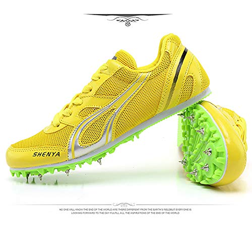 ZLYZS Zapatos De Atletismo, Sprint Spikes Running Spikes Zapatos Unisex Junior De Salto De Longitud Competencia Juvenil Dedicada,Amarillo,EU43