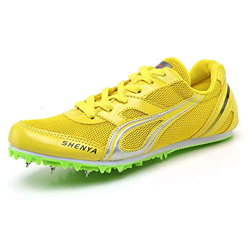 ZLYZS Zapatos De Atletismo, Sprint Spikes Running Spikes Zapatos Unisex Junior De Salto De Longitud Competencia Juvenil Dedicada,Amarillo,EU43