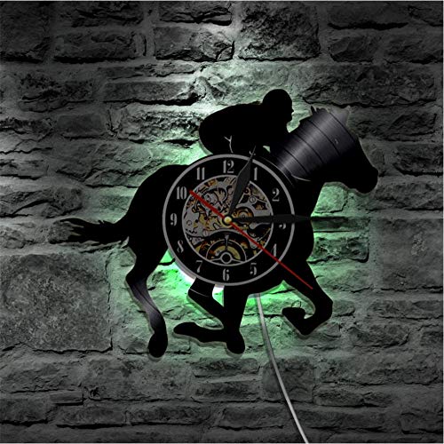 ZMDNL Montar a Caballo Silueta Ecuestre 1 Pieza retroiluminación LED luz de Pared Vintage Carreras de Caballos Vinilo Reloj de Pared Cambio de Color